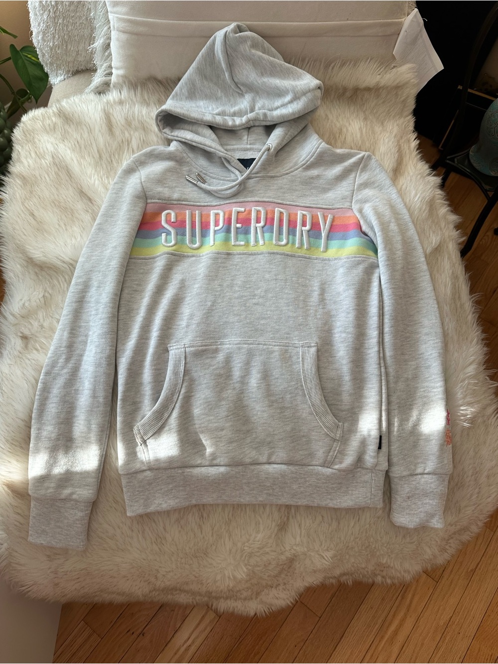 Superdry Cream Knit Pullover with Black Logo Patch